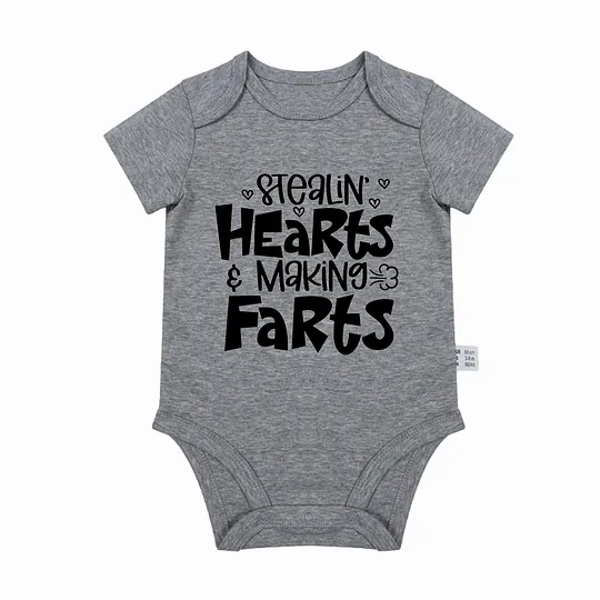 【0M-24M】Adorable Baby Bodysuit With Fun "Stealin' Hearts & Making Farts" Print