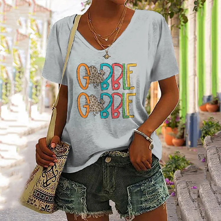 Vefave Gobble Turkey Print Short Sleeve T-Shirt