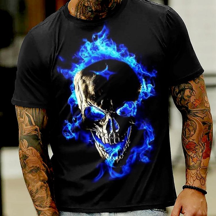 Colorful Skull Metaverse Creative Print Fashion Casual Men's T-Shirt