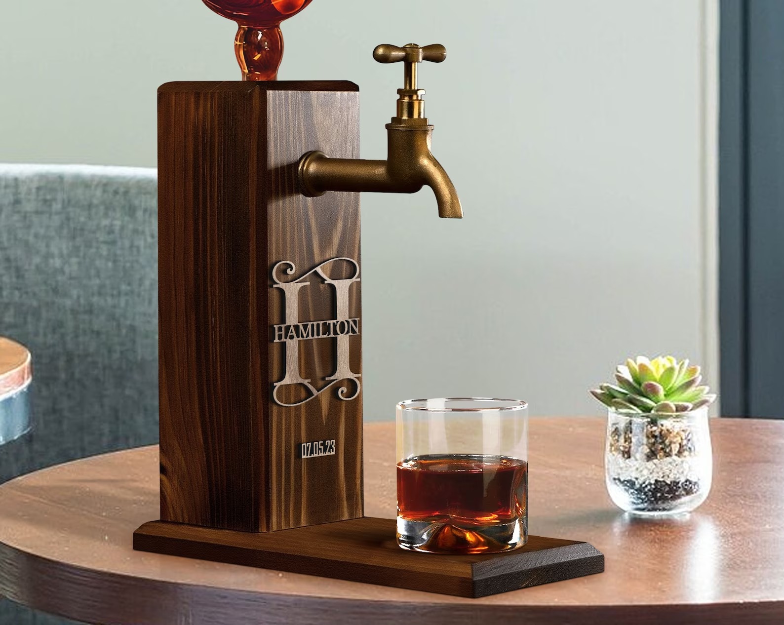 Personalized Embossed Name Wooden Whiskey Dispenser Wood Dispenser