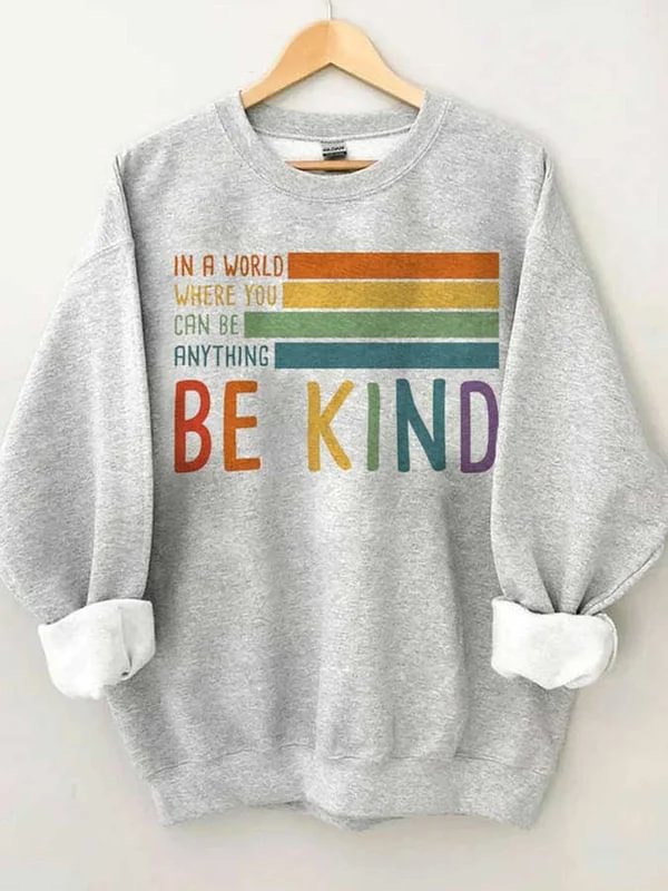 Comstylish Women's Be Kind Print Long Sleeve Round Neck Sweatshirt