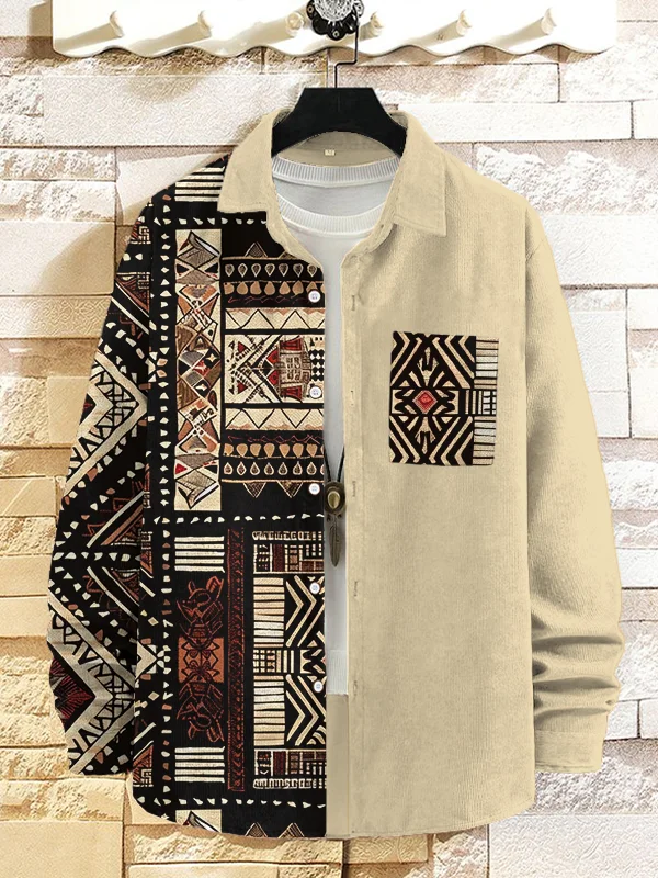 Men's African Traditional Pattern Art Print Long Sleeve Shirt