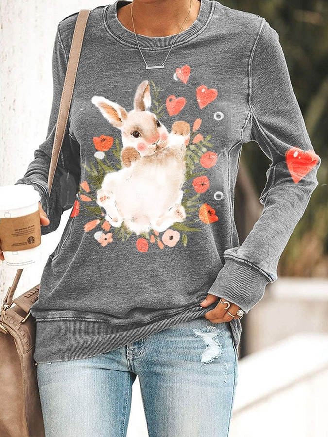 Easter Cute Bunny Print Long Sleeve Sweatshirt socialshop