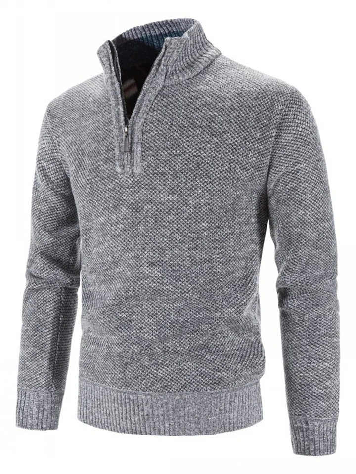 Men's Pullover Sweater Jumper Fleece Sweater Ribbed Knit Regular Knitted Solid Color Standing Collar Keep Warm Modern Contemporary Work Daily Wear Clothing Apparel Spring & Fall Blue Light Grey M L-JRSEE