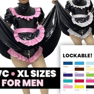 pornhint Pornhint PVC Dress For Men, ABDL Plus Size, Lockable Maid Dress, Sissy Transgender Crossdresser French Maid Outfit Bondage Chastity Lolita Lock Key