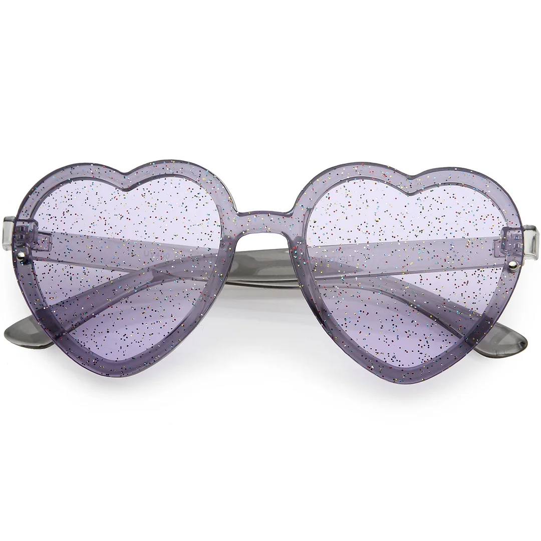 Women's Translucent Rimless Heart glasses Glitter Lens 52mm
