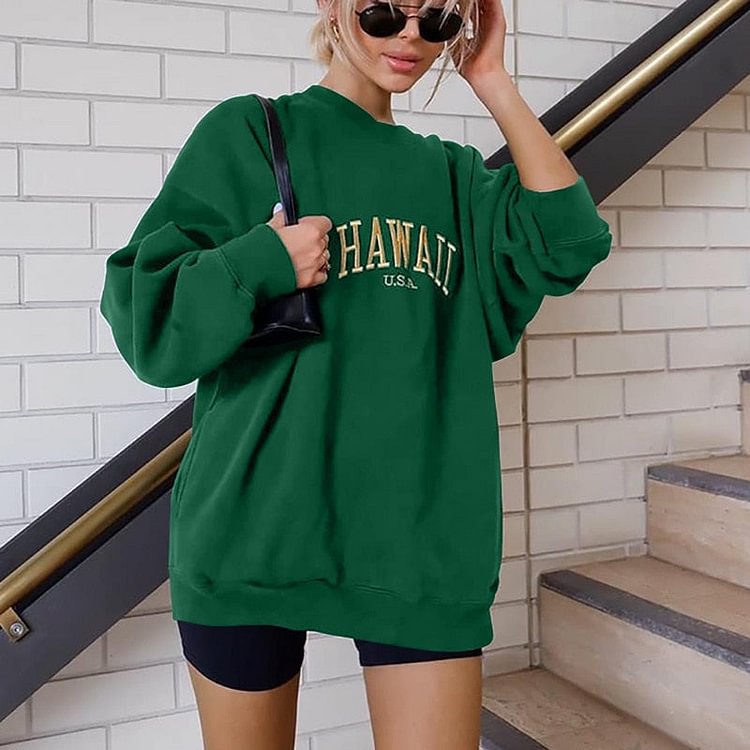 Hip Hop Fashion O Neck Long Sleeve Women Sweatshirt Female Y2k Hawaii Alphabet Embroidery Pullovers Top Trend Sweatshirt Autumn - BlackFridayBuys