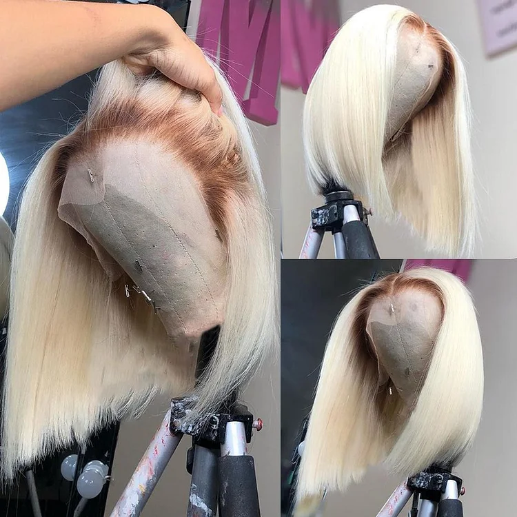 200% Brown Roots Ombre Blonde 613 Lace Frontal BOB Wig