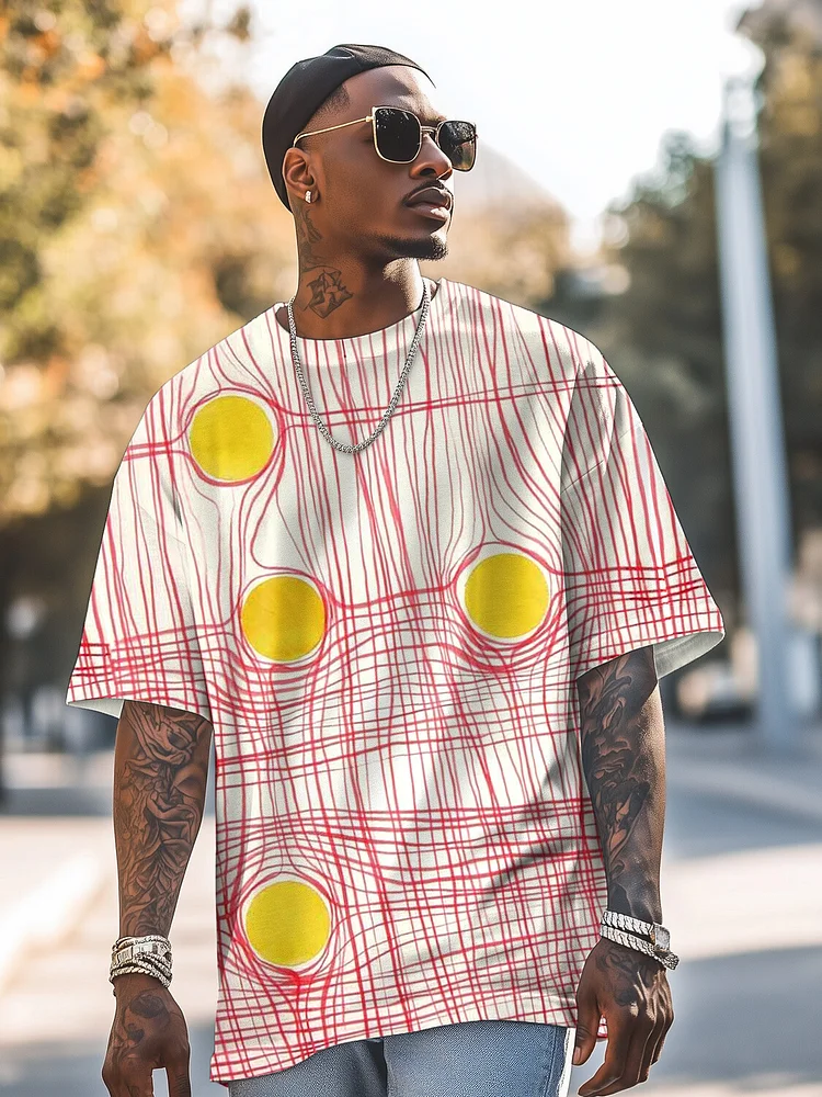 Men's Geometric Art Lines Print Casual T-Shirt