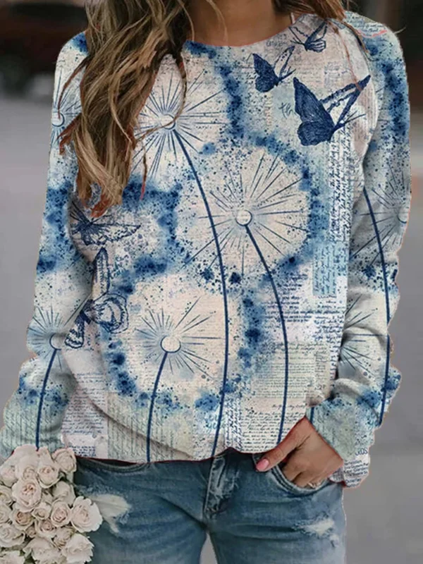 Butterfly And Dandelion Printed Sweatshirt