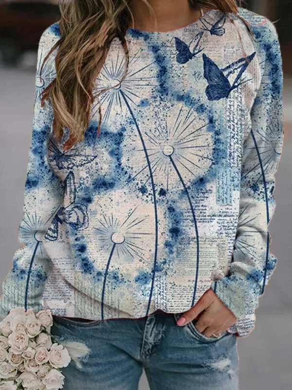 Butterfly And Dandelion Printed Sweatshirt