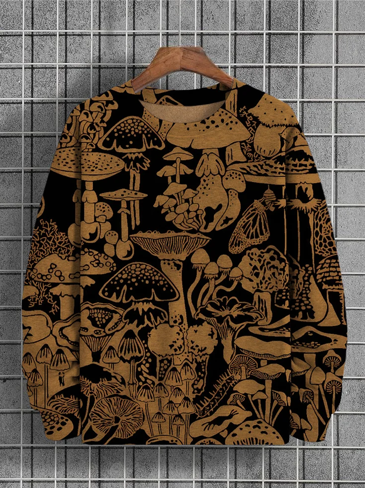 Men's Mushroom Species Drawing Pattern Print Sweatshirt