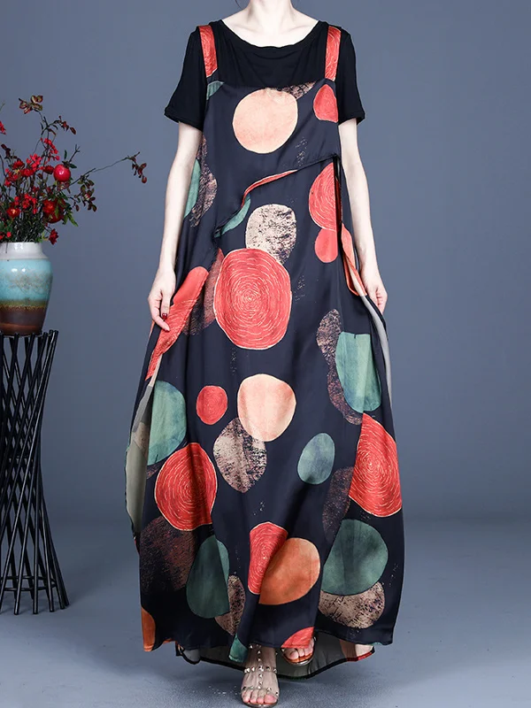 Loose Thin Printed Irregular Sling Dress