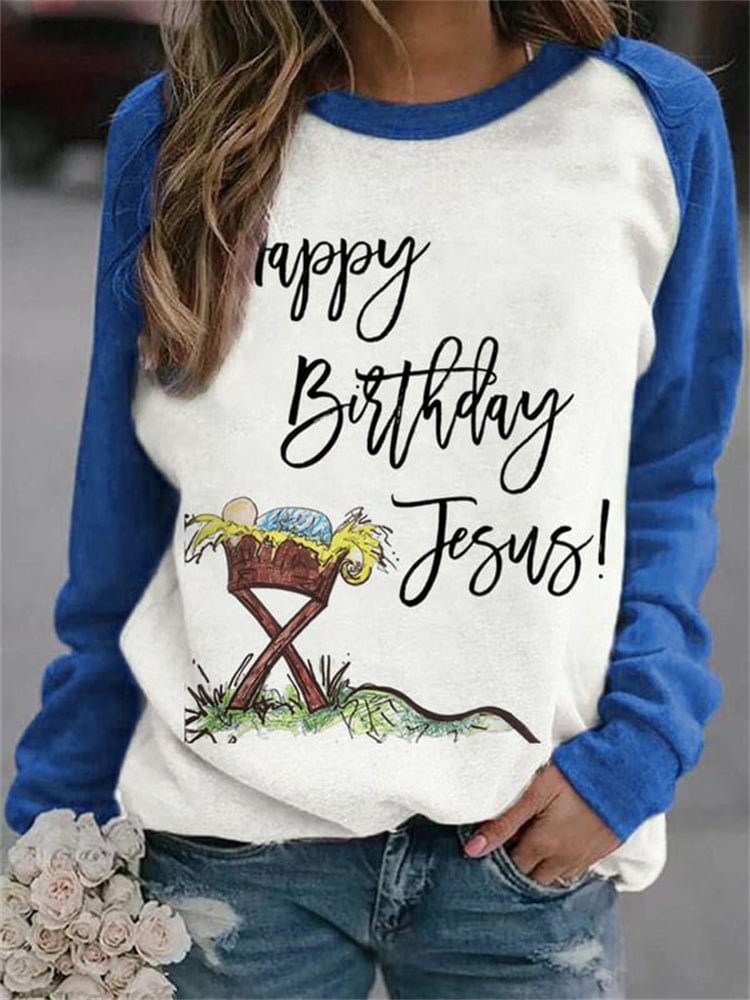 VChics Happy Birthday Jesus Print Casual Sweatshirt
