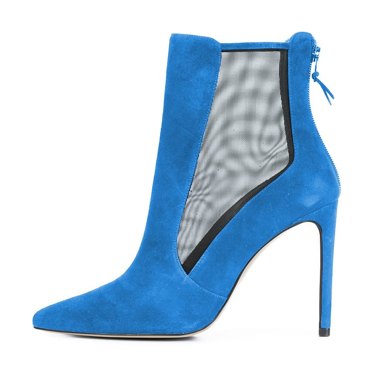 Cobalt Blue Stiletto Boots Pointy Toe Suede Ankle Booties by FSJ |FSJ Shoes