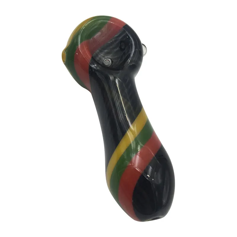 Three Color Layers Ribbon Spoon Hand Pipe with Glass Marbles