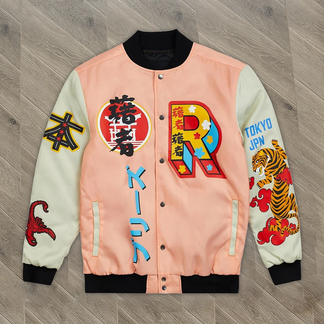 Retro print fashion street hip-hop color contrast sports jackets