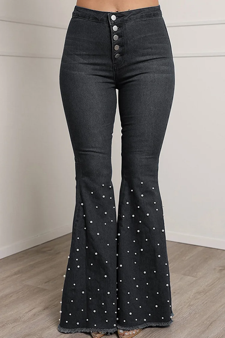 Denim Pearl Stretchy Flare Leg Jeans
