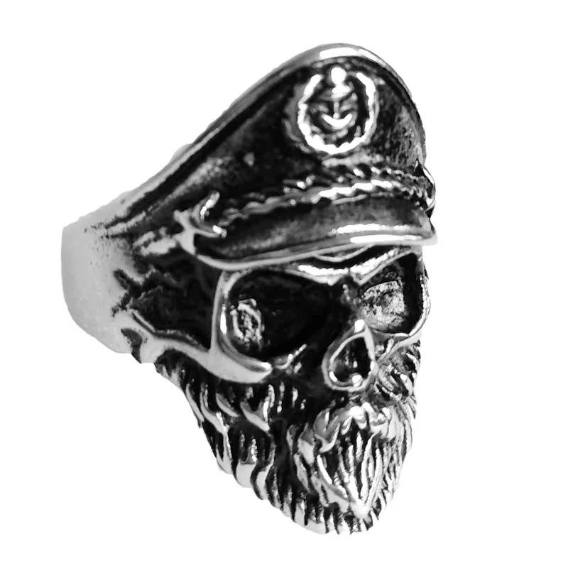 Vintage skull officer navy captain ring