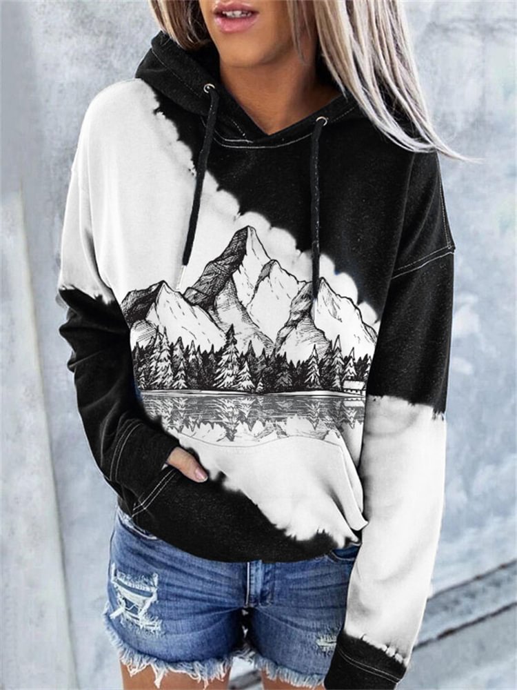 Vefave Mountains Lanscape Art Tie Dye Hoodie