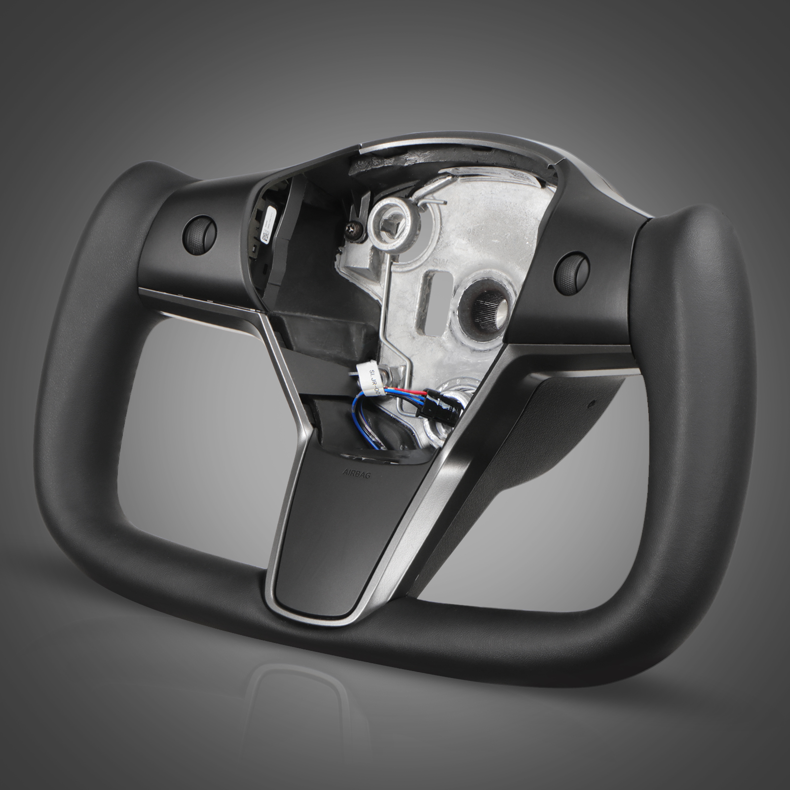 TSLAUCAY Model 3/Y Personalized Yoke Steering Wheel-(Black Normal  Leather-NO Carbon Fiber )