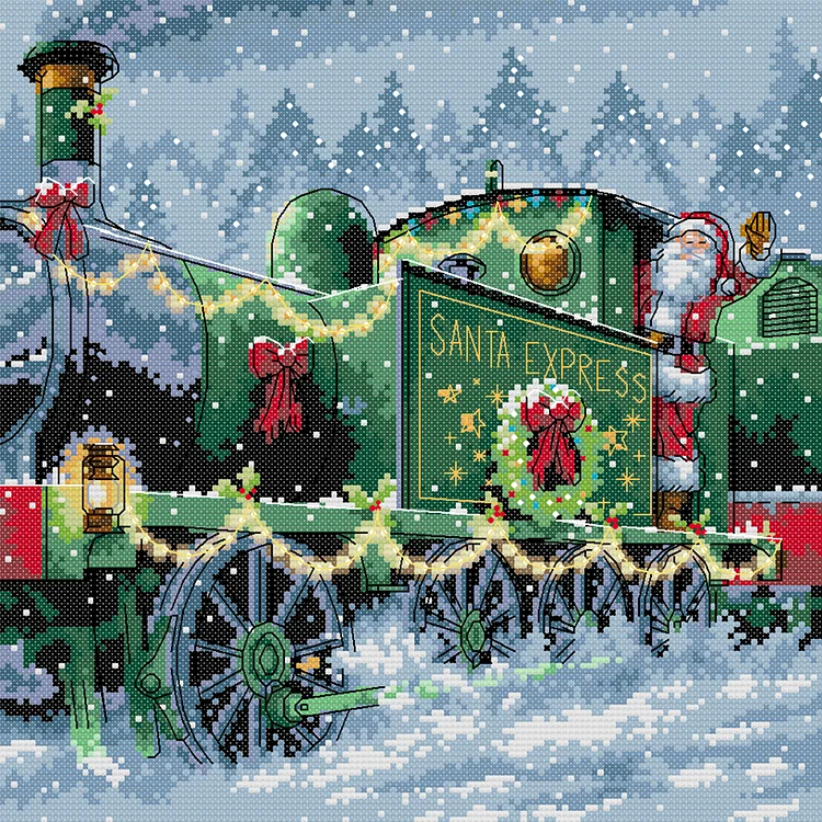 Joy Sunday Christmas Train 14CT Stamped Cross Stitch 32*32CM