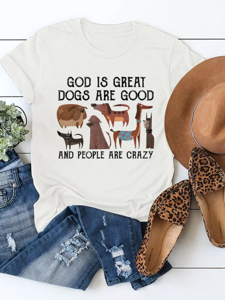 Vefave Dog Lover Letter Print Casual Crew Neck T Shirt
