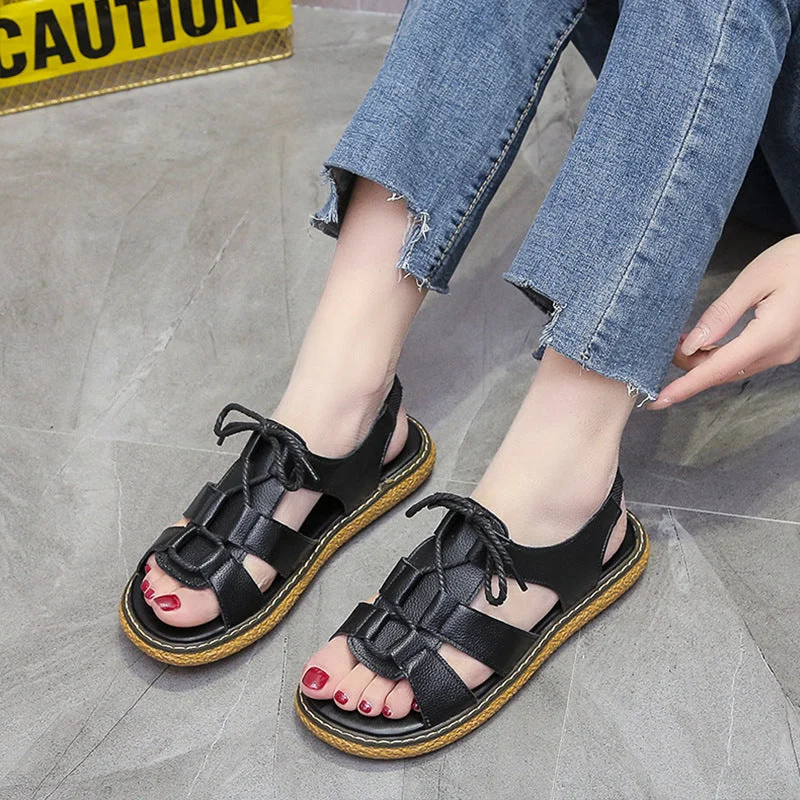 Lace-up Flat Slides With Cross Straps