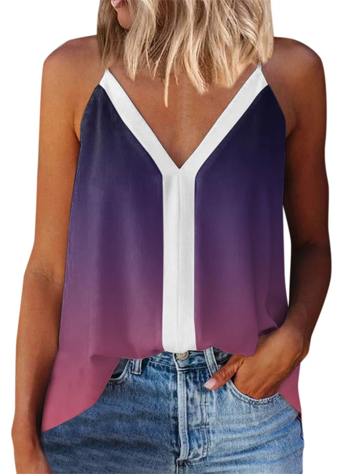 Summer New Fashion Women's Y-shaped Collision Color V-neck Sleeveless Camisole Undershirt Temperament Commuter Wind Tops-JRSEE