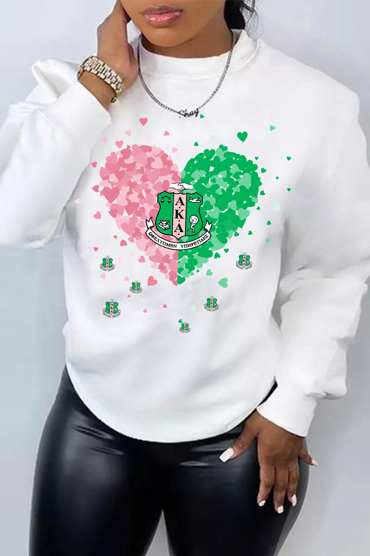Heart Print Long Sleeve Round Neck Comfortable Sweater