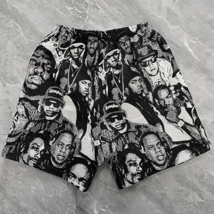 Rapper character portrait tapestry shorts