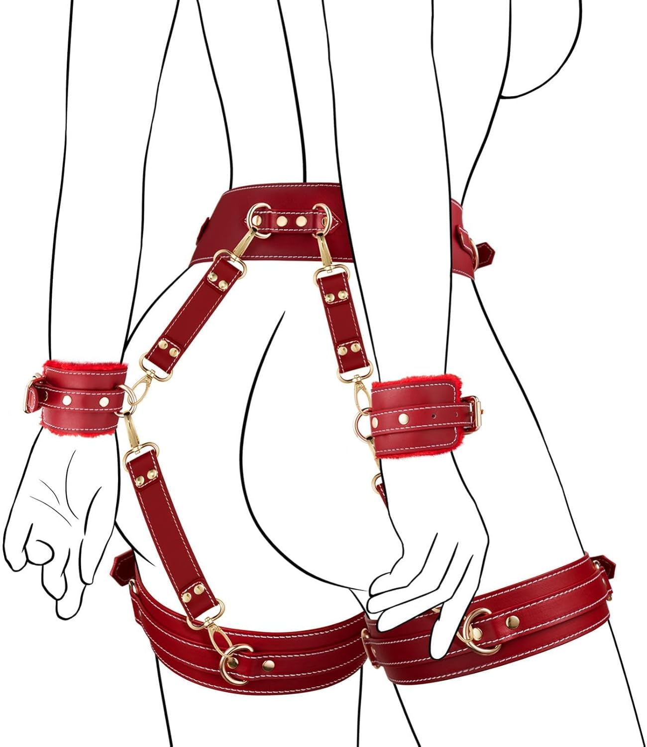 Ravix - Sex Bondage BDSM Kit Restraints 9PCS Sets with Adjustable Handcuffs Ankle Cuff Thigh Cuffs Blindfold Cross Strap Waist Strap Adult SM Games Sex Toys for Men Women and Couples By Rose Toy