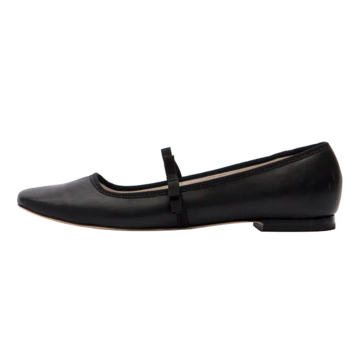 Satin Bow Square Toe Buckle Strap Black Women's Mary Jane Shoes