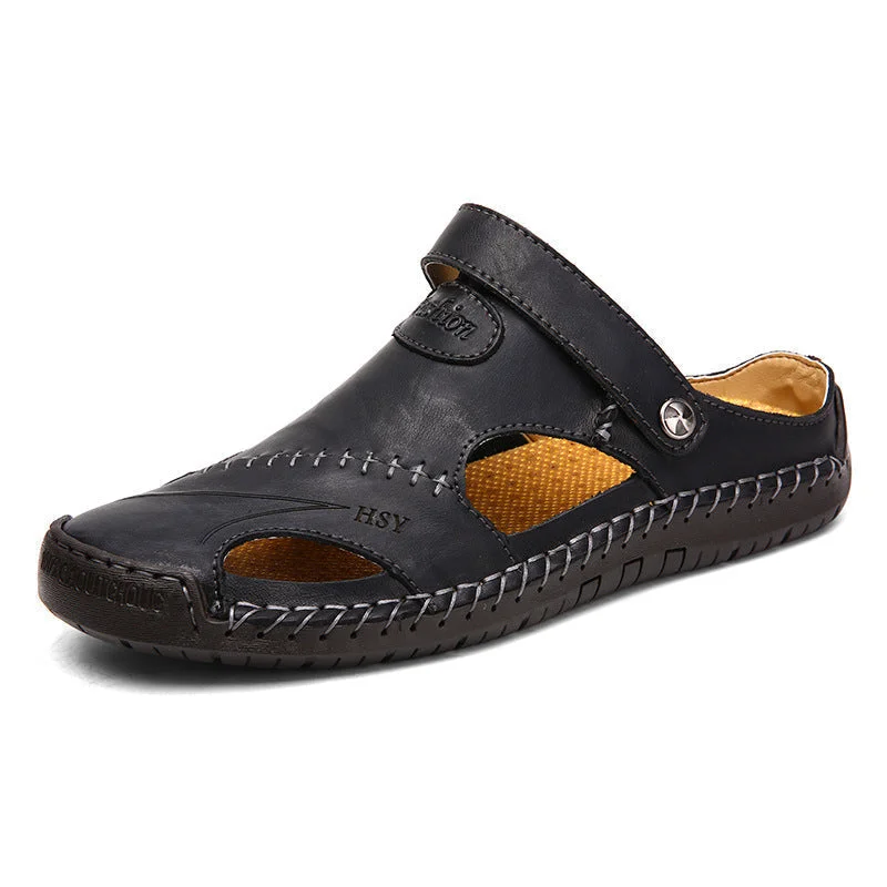 Letclo™Casual Closed Toe Leather  Adjustable Handmade Sandals letclo Letclo