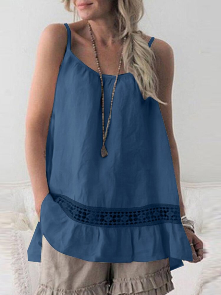 Crochet Lace Hollow Stitch Solid Adjustable Strap Cami