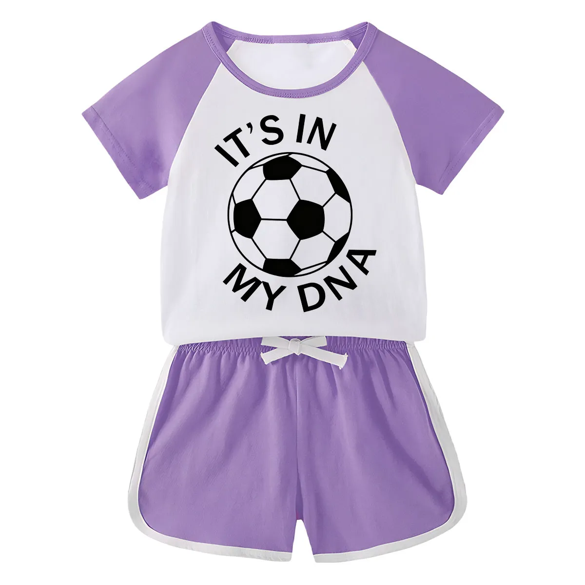 【18M-11Y】Toddler Soccer 'It's In My DNA' 2-Piece Outfit - Sporty Graphic Raglan Top & Shorts Set For Kids