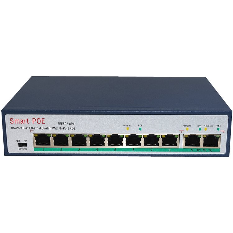 8-Port Fast Ethernet PoE Switch 100Mbps 8+2