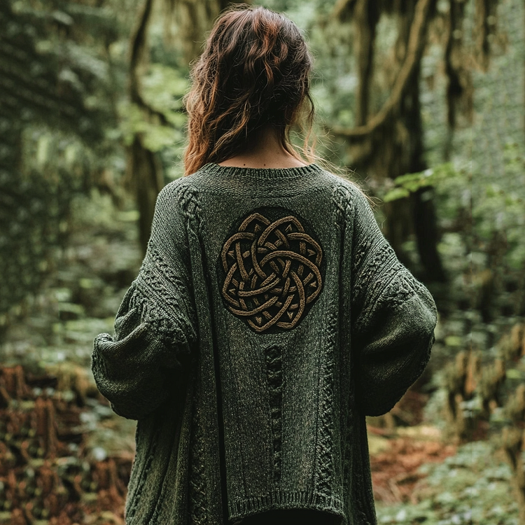 Vintage Irish Celtic Knot Knitted Cozy Jacquard Cardigan