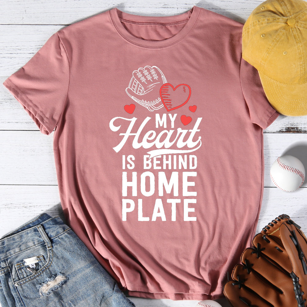 Mom Baseball My Heart Is Behind Home Plate T-shirt Tee-013404-Guru-buzz