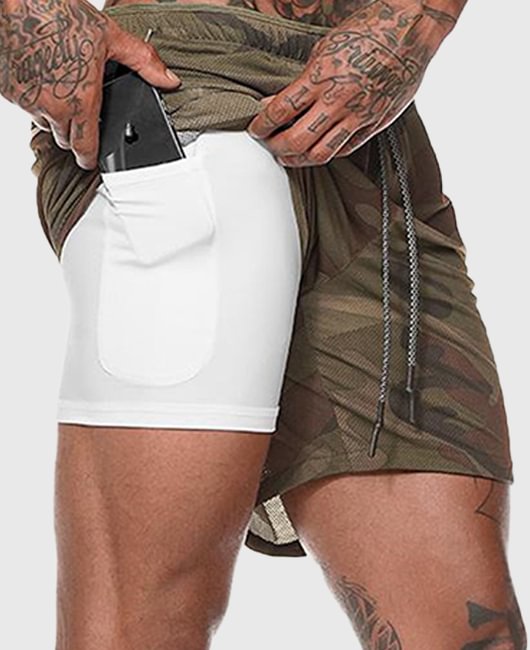 Vacation Sporty Plain Elastic Waist Drawstring Shorts With Phone Pockets