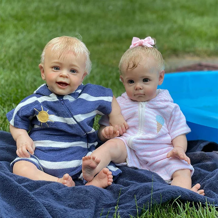  20" ＆ 17" Twins Boy Simon and Girl Silina Soft Cloth Body Reborn Toddlers Baby Doll With Blonde Hair - Reborndollsshop®-Reborndollsshop®