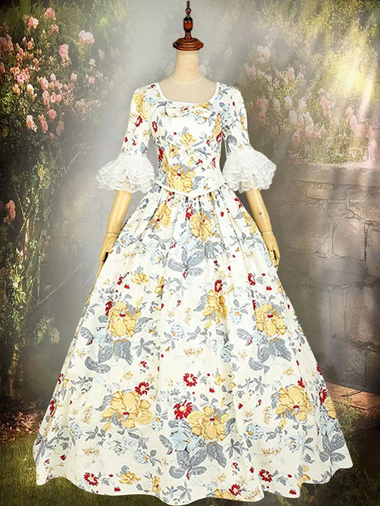 Vintage Multicolor Flower Print Dress