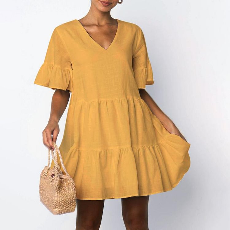 Comstylish Loose Casual Solid Color Mini Dress