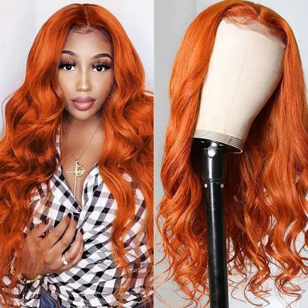 Ginger Orange 4X4 Lace Closure Wig Body Wave Ginger Wig Human Hair Wigs