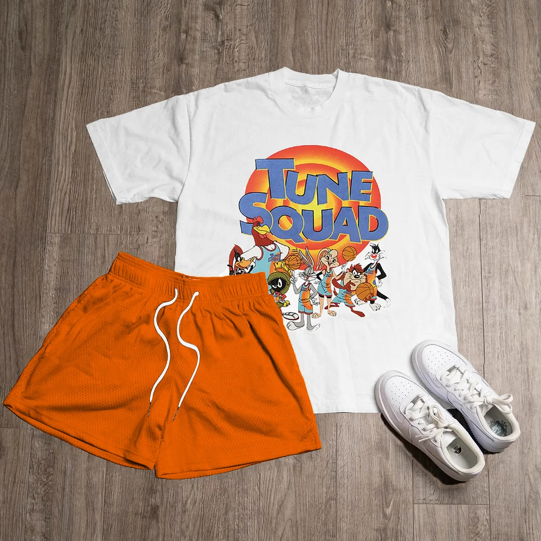 Cartoon Print T-Shirt Shorts Two-Piece Set