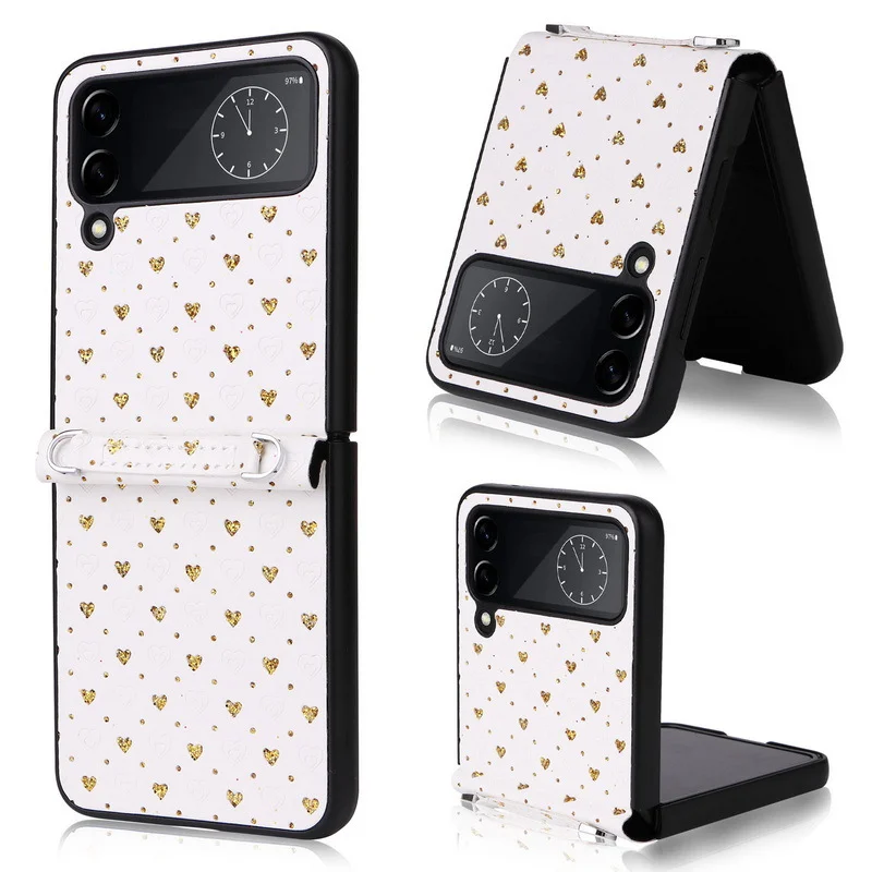 Crossbody Glitter Hearts Phone Case With Lanyard For Galaxy Z Flip3/Flip4