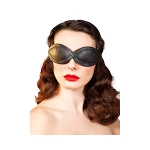 pornhint Pornhint Heavy Duty Pure Black Leather BDSM Eye Mask - BDSM Bondage Leather Padded Blindfold - Fetish Leather Sleep Mask Bondage Gear For Women