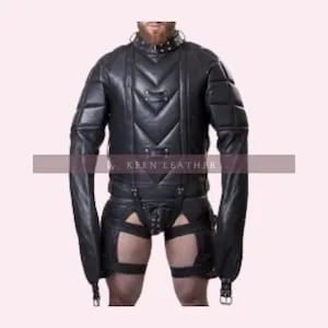 pornhint Pornhint Men's Leather Self Bondage Straight Jacket