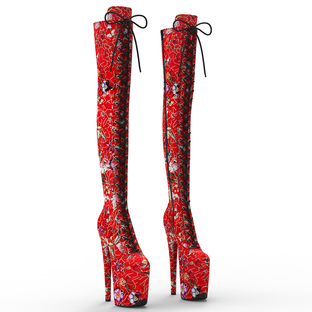 VCshoes 20cm/8inches Trend Fashion Exotic Flower Pattern Women High Heel Platform Thigh High Boots Pole Dancing Boots