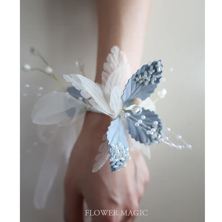 /LAN/fairy beautiful high-end Blue Gray fresh bride and bridesmaid sisters Unity wedding wrist flower handed flower 花之魔法 ldooo